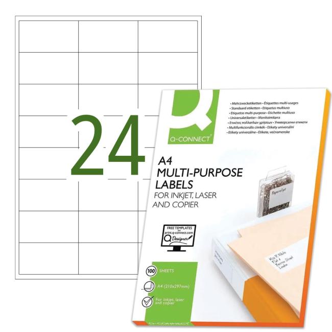 Etikety univerzálne 66x33,9mm Q-CONNECT A4 100 listov