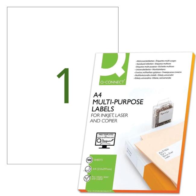 Labels universal 210x297mm Q-CONNECT A4 100 sheets