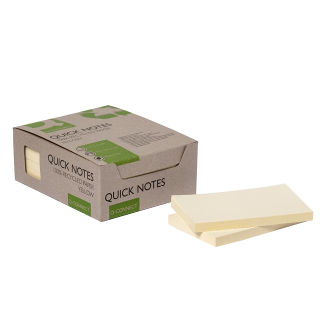 Self-adhesive note pad Q-CONNECT recycled 127x76 yellow 12 pcs