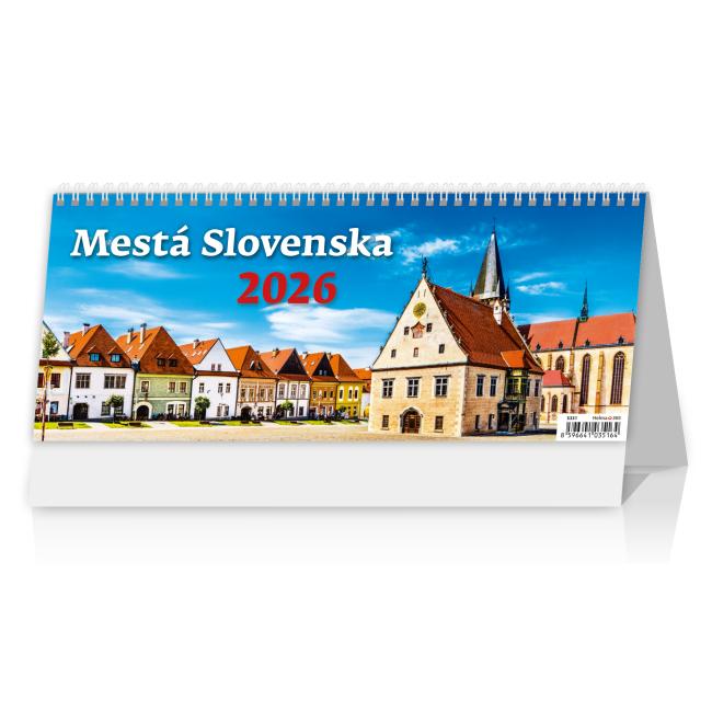 [S331] Riadkový stolový kalendár 32,1x13,4 cm - Mestá Slovenska 2026