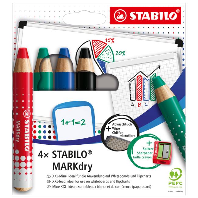 Set STABILO MARKdry for blackboard and flipchart 4f with grater and cloth