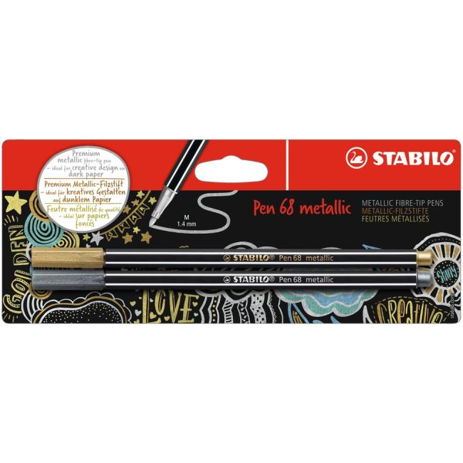 [ST068052] Marker STABILO Pen 68 2 pcs in blister metallic silver gold