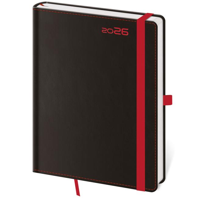 Diary BLACK RED daily A5 14.3x20.5cm 2026