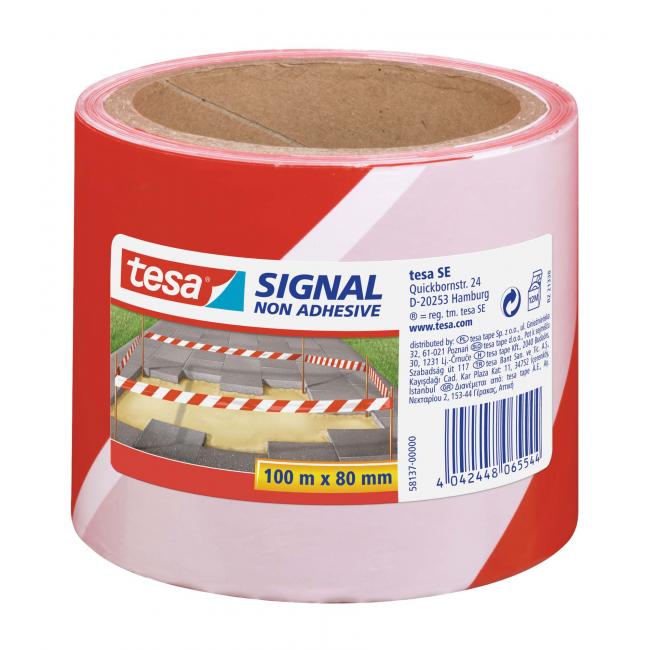 Warning tape non-adhesive TESA Signal 80mm x 100m red-white