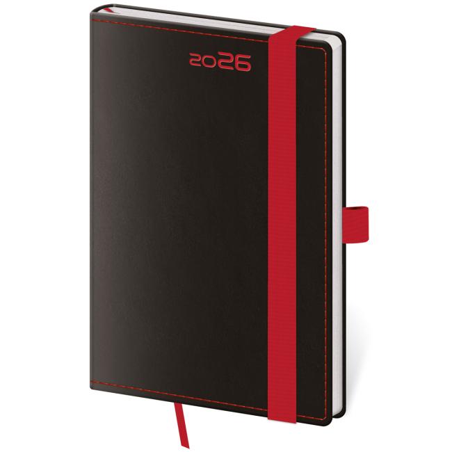 Diary BLACK RED weekly pocket A6 9x14cm 2026