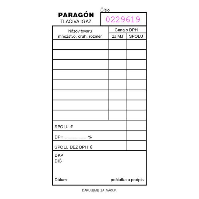 [TL000028] Receipt numbered, without self-copy, A6, 100 sheets