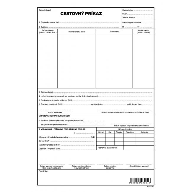 Cestovný príkaz, A4, 1000 listov