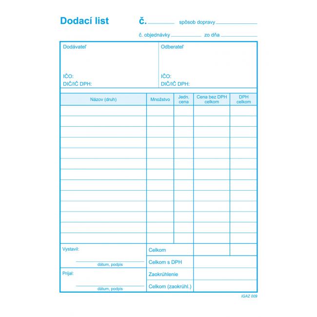 [TL009000] Dodací list s DPH, samoprepis, A5, 100 listov