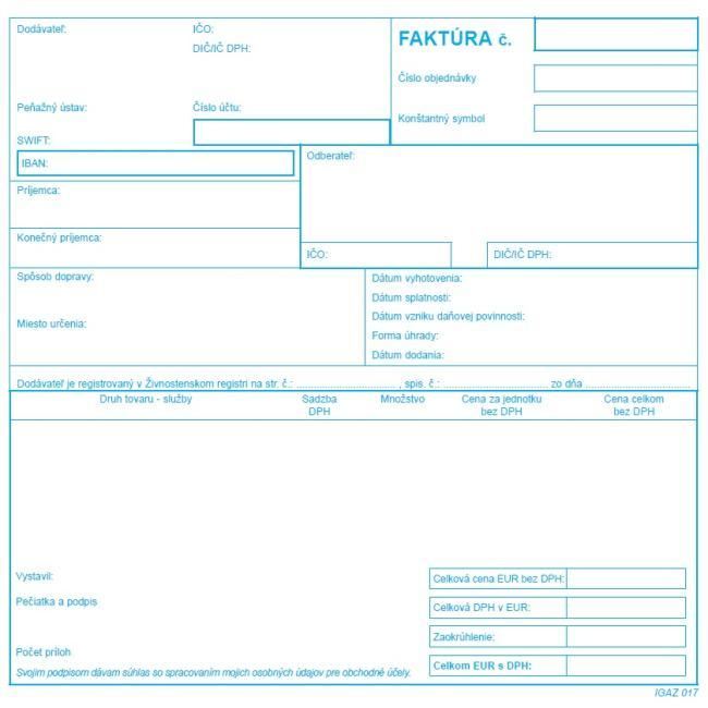 [TL018000] Faktúra - daňový doklad, 21x20cm, 100 listov, samoprepis