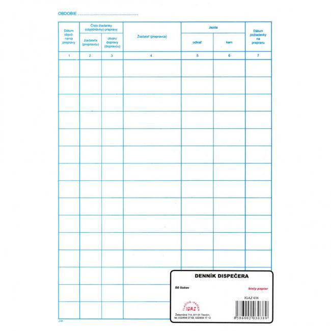Dispatcher's diary, A4, 50 sheets