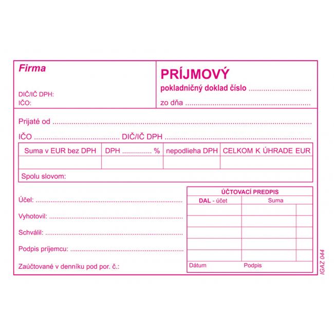 [TL044000] Receipt receipt with VAT, self-transcription, A6, 100 sheets
