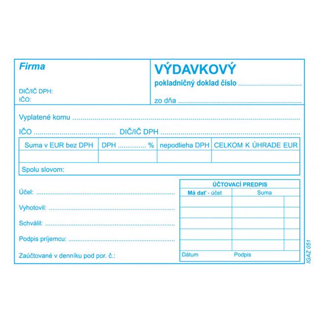 [TL052000] Expenditure receipt with VAT, self-copy, A6, 100 sheets