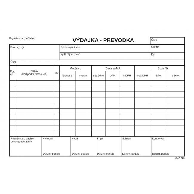 Výdajový list - prenoska, A5, s DPH, samokopírovanie, s kartónovou obálkou a blokom, 100 listov