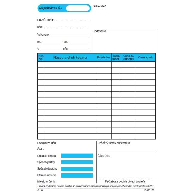 Order, self-copy with cardboard envelope - pad, A5, 100 sheets