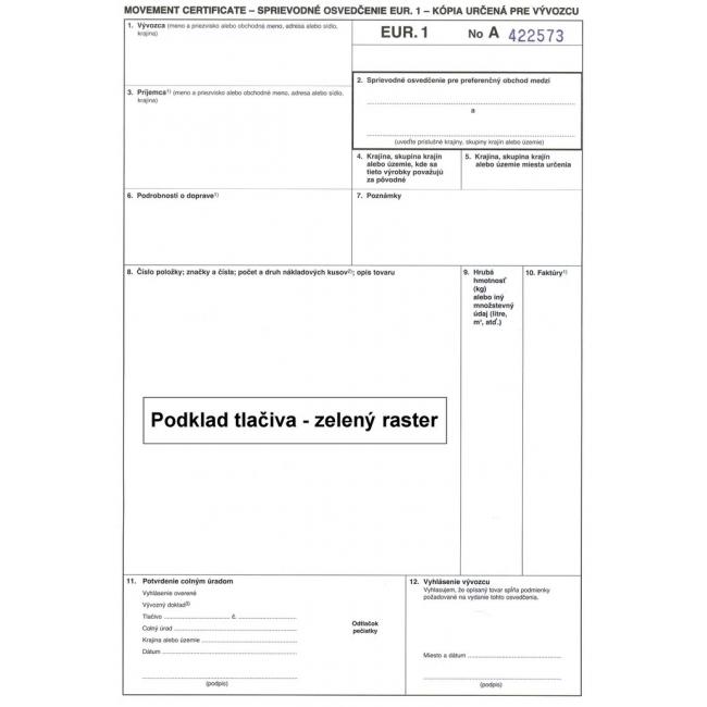 [TL272000] Sprievodné osvedčenie EUR.1, samoprepis, 3 listy