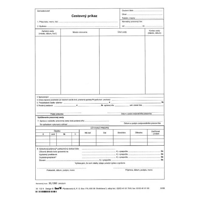 [TL301329] Cestovný príkaz A4, 20 kusov v balení.