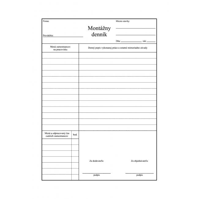 [TL304000] Montážny denník, samoprepis, A4, 100 listov