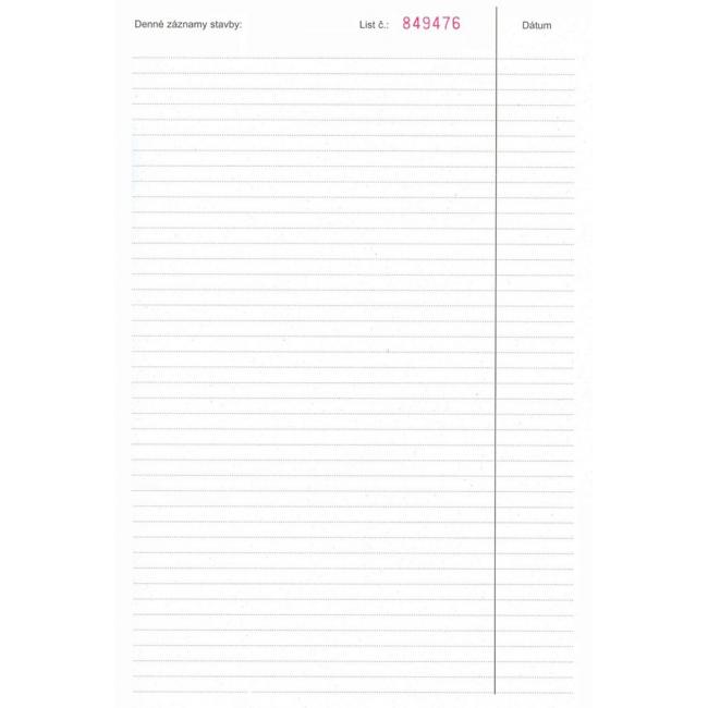 Stavebný denník, A4, 50x3+8 listov, vlastný prepis