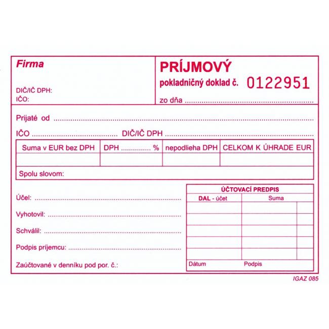 Income receipt with VAT, self-copy, A6, numbered, 100 sheets