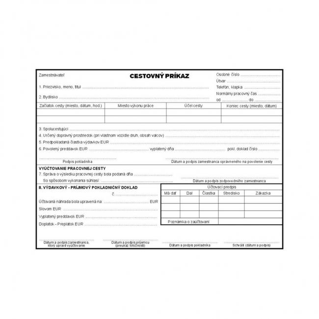 Travel order, A5, pad, 100 sheets