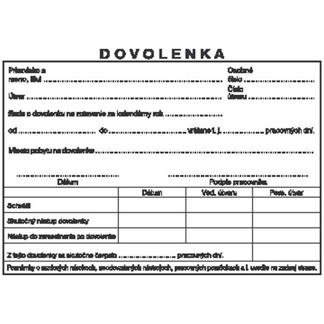 Dovolenkový formulár, vlastný prepis, A6