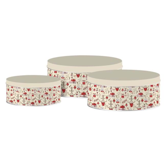 Tin can 3 pcs set 200x90mm round Christmas Glory, colored