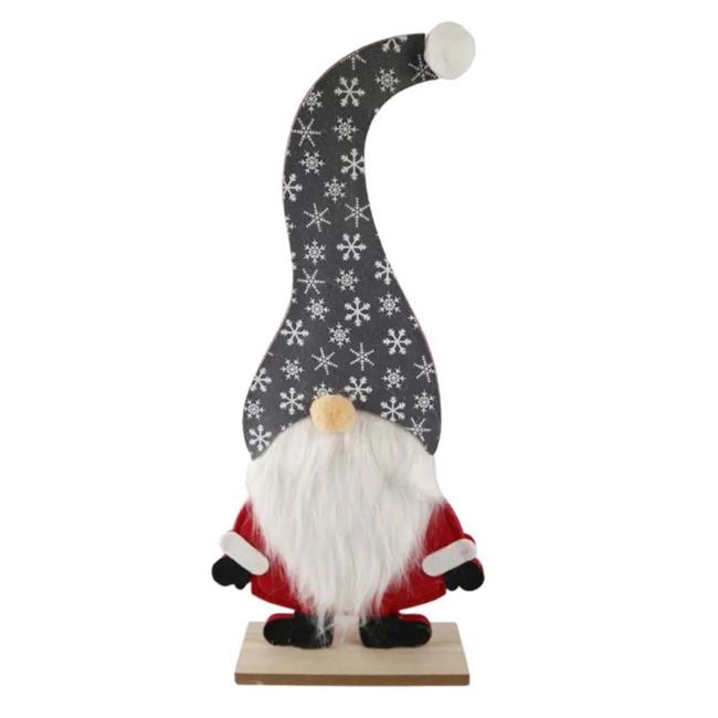 [XM039490] Christmas wooden decoration 240X510 mm, dwarf, gray cap, red, white