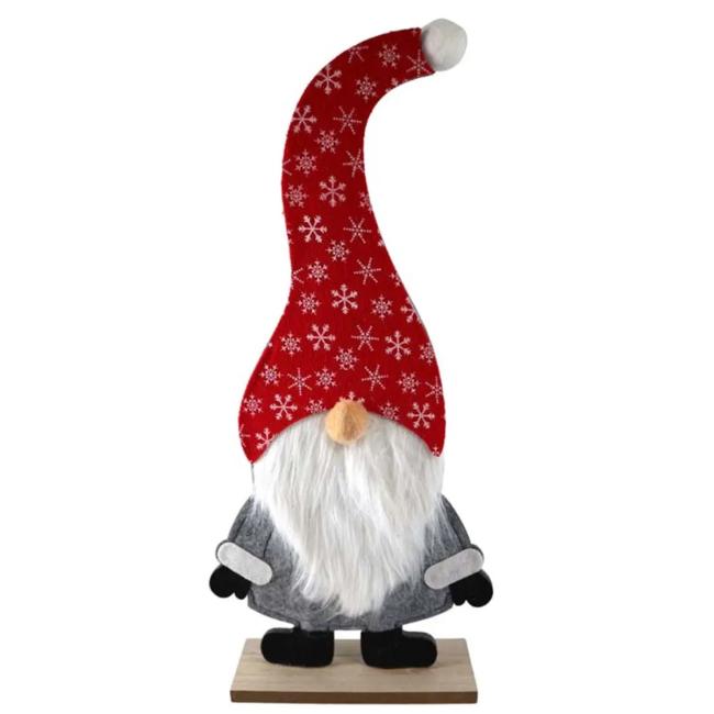[XM039492] Christmas wooden decoration 240X510 mm, dwarf, red cap, gray, white