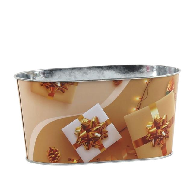 [XM039797] Metal flower pot 225x110 mm oval, gifts, white, gold