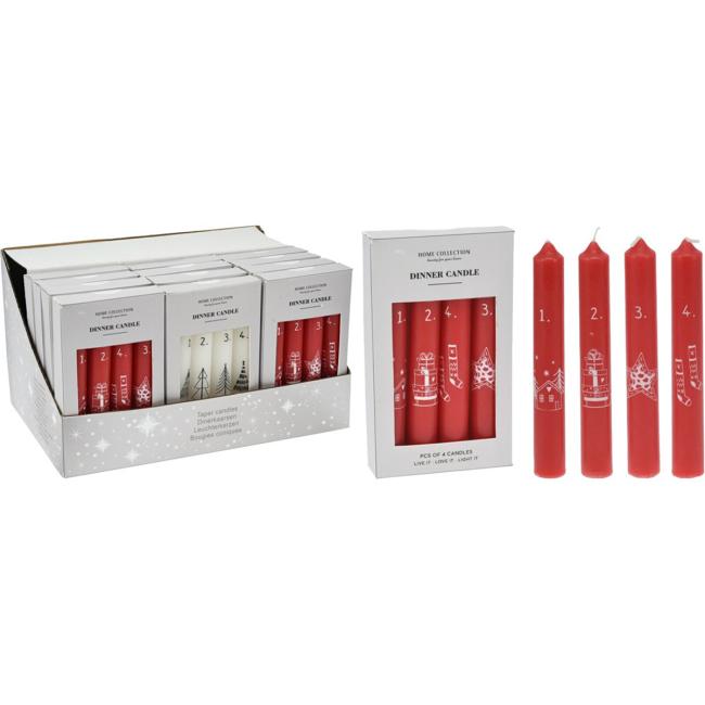 Advent home candle 4 pcs 215x160mm calendar of Christmas motifs mix, red, white