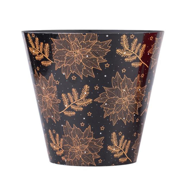 Large plastic flower pot 210x130x197 mm with a wreath motif on the inside. stars, black, gold