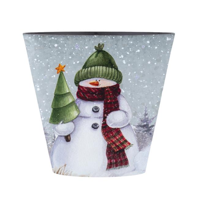 Large plastic flower pot 210x130x197 mm with snowman motif inside, colored