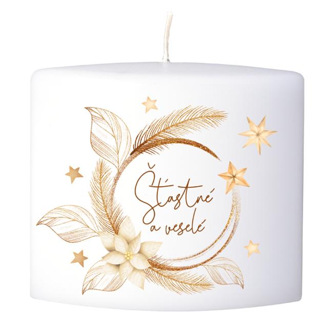 Ellipse 120x55x95 mm Golden circle with the inscription Happy and Happy, candle