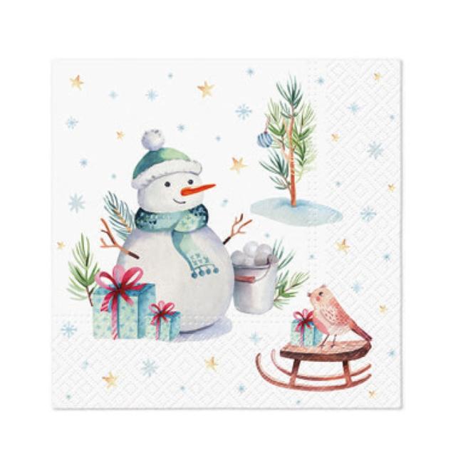 [XM043133] Christmas napkins Lovely Snowman 33x33 cm, 20 pcs