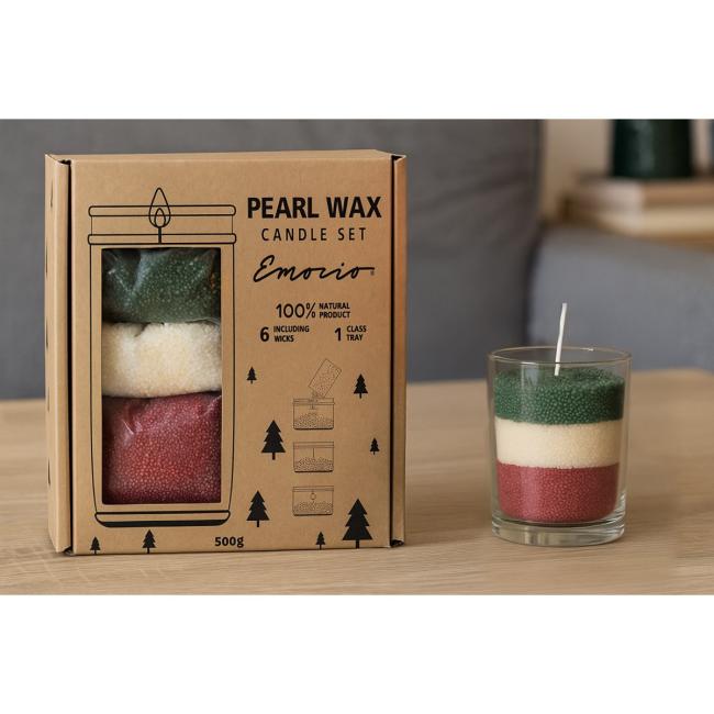 Emocio gift set of loose wax 500g + wicks + glass, colored