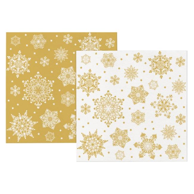 [XM044362] Christmas napkins Snowflakes gold-white 40x40 cm, 12 pcs