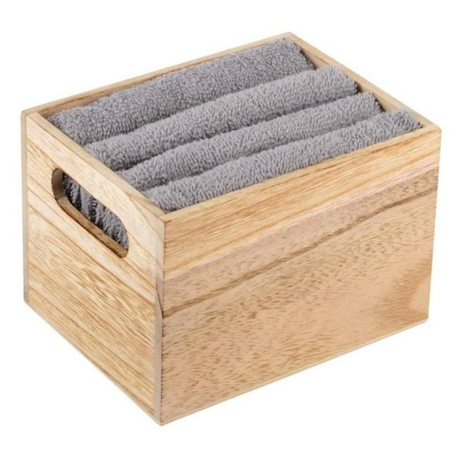 [XM252560] Wooden gift box of 4 gray towels