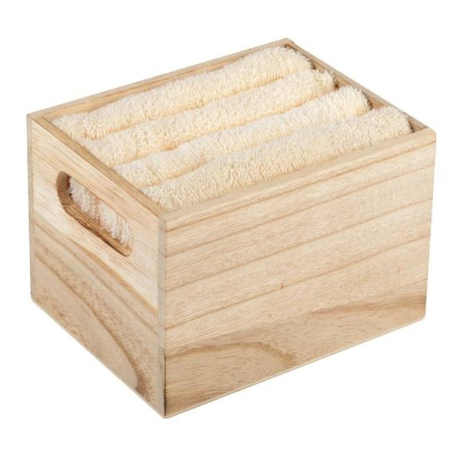 Wooden gift box of 4 towels, beige