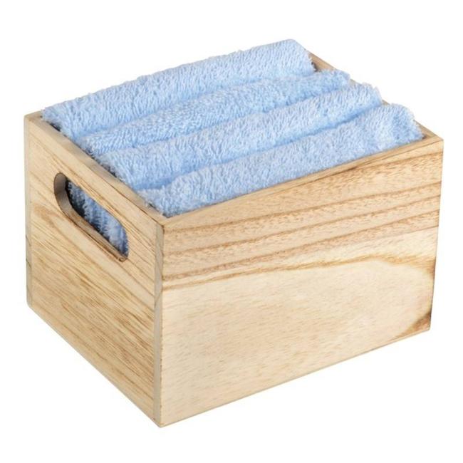 Wooden gift box of 4 towels, light blue
