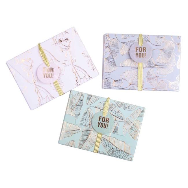 Paper gift box with rubber band 112x80mm mix of gold-pastel motifs 3 pcs