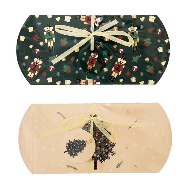 Christmas paper gift box popcorn 220x100mm 2 pcs mix of green and cream motifs