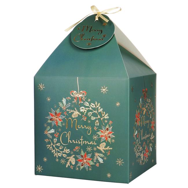 [XX400243] Christmas paper gift box with label 220x104mm green 4 pcs