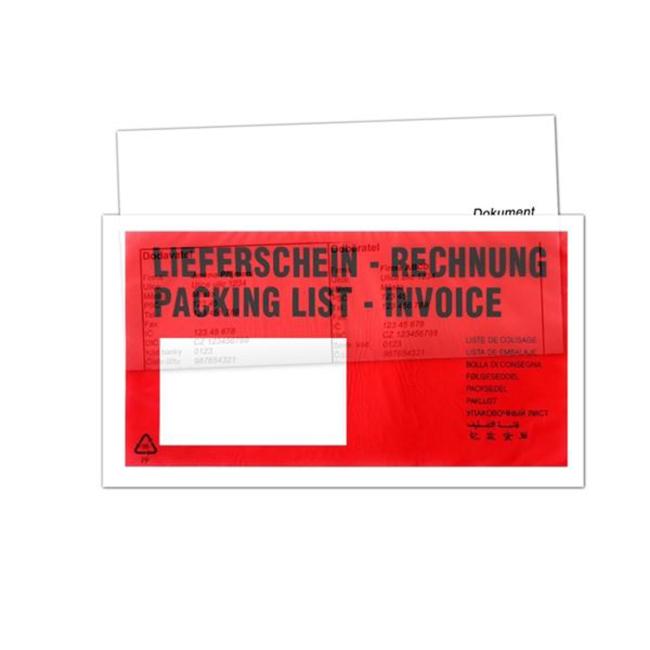 [XX800032] Envelope for guidebooks DL red, WINDOW LEFT, self-adhesive