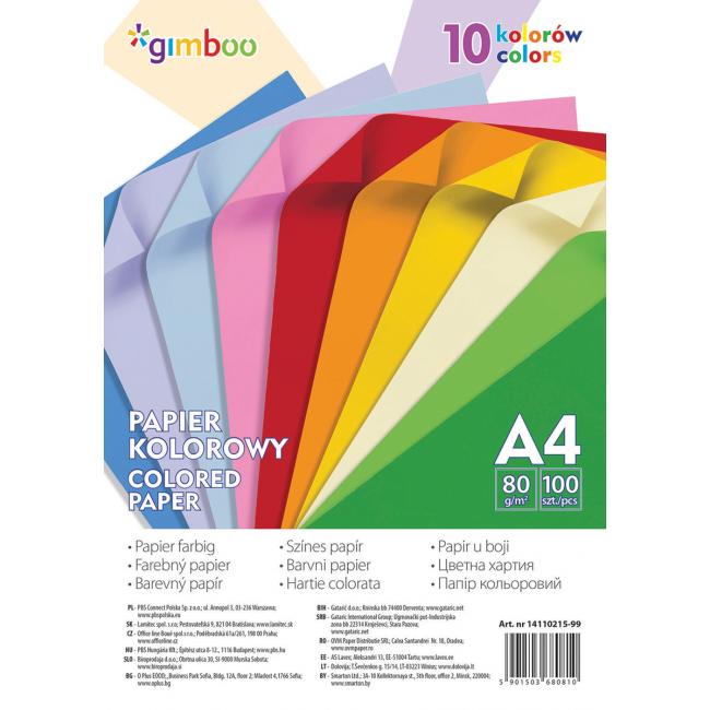[DO110215] Farebný papier Gimboo A4, 100 listov, 80g, 10 neónových farieb