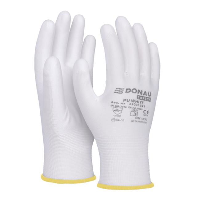 Rukavice pletené, polomáčané DONAU SAFETY PU kat. II biela veľká 9