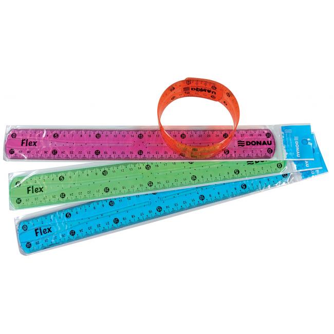 Ruler 30 cm flexible mix of colors blue, orange, green, pink