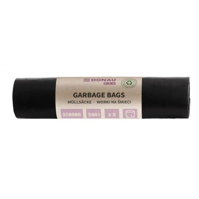 DONAU ECO fixed bags, 240 ℓ, 70 mic 5 pcs, black, LDPE