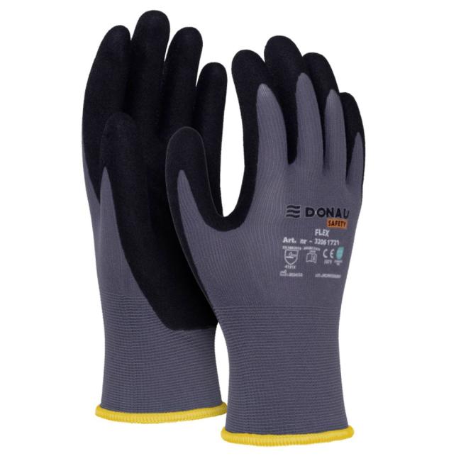 [DO172108] Gloves knitted, semi-soaked DONAU SAFETY Flex, half II gray size 8