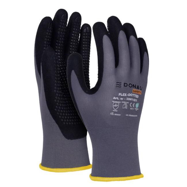 [DO182110] Rukavice pletené, polomáčané DONAU SAFETY Flex-Dotted, pol. II šedá veľkosť 10
