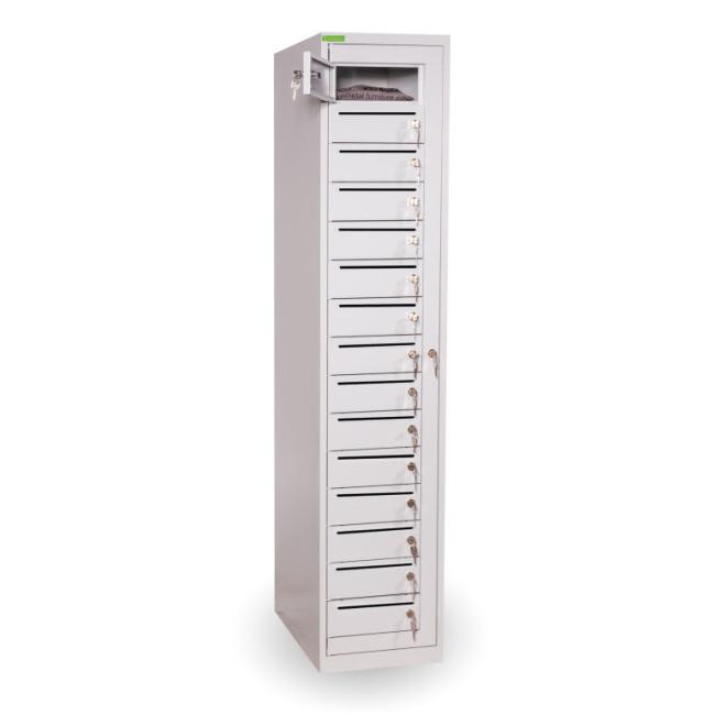 15-compartment cabinet for mail delivery, lockable, h.182 x w.38 x d.45 cm, gray RAL 7035